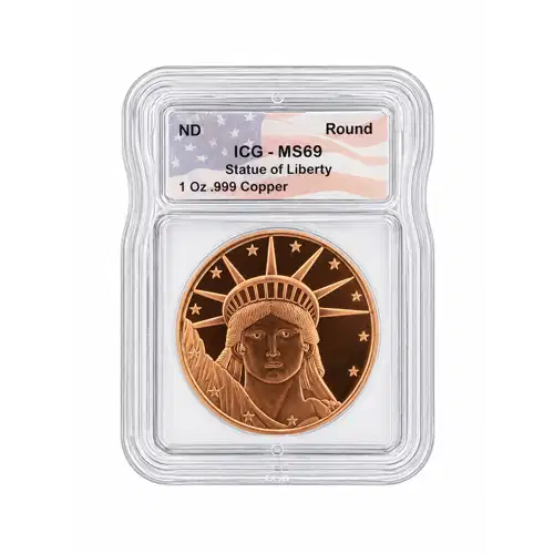 NO DATE - 1oz Statue of Liberty Copper Round - ICG ANY GRADE